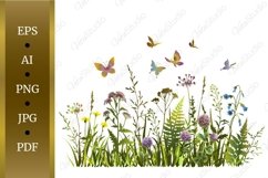 Colorful wildflowers and butterflies. PNG. EPS 10. Product Image 1