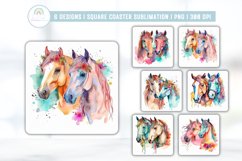 Colorful Horse Square Coaster Sublimation PNG Product Image 1