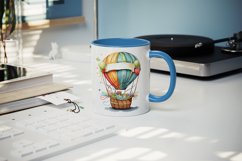Watercolor hot air balloon mug, cup wrap sublimation design