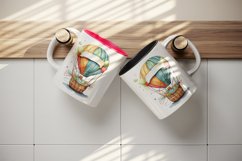 Watercolor hot air balloon mug, cup wrap sublimation design