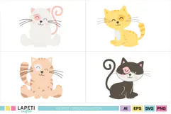 Cute cat graphics with simple shapes and playful expressions