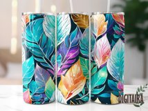 Colorful Leaves Tumbler Design, Watercolor PNG Sublimation Product Image 5