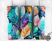 Colorful Leaves Tumbler Design, Watercolor PNG Sublimation Product Image 4