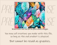 Colorful Leaves Tumbler Design, Watercolor PNG Sublimation Product Image 3