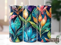 Colorful Leaves Tumbler Design, Watercolor PNG Sublimation Product Image 5