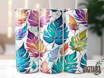 Colorful Leaves Tumbler Design, Watercolor PNG Sublimation Product Image 5