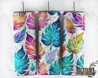 Colorful Leaves Tumbler Design, Watercolor PNG Sublimation Product Image 4