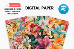 Colorful Lily Floral Digital Paper, Floral Background Product Image 1