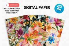 Colorful Lily Floral Digital Paper, Floral Background Product Image 1