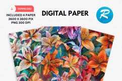 Colorful Lily Floral Digital Paper, Floral Background Product Image 1