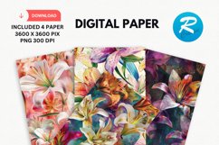 Colorful Lily Floral Digital Paper, Floral Background Product Image 1