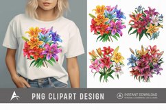 Watercolor Colorful Lily Bouquet Clipart Product Image 1