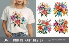 Watercolor Colorful Lily Bouquet Clipart Product Image 1