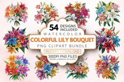 Watercolor Colorful Lily Bouquet Clipart Bundle Product Image 1