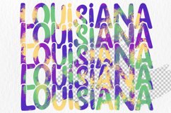 Louisiana text in purple green and yellow colors