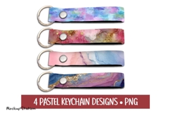 Rainbow Pastel Keychain Wristlet PNG, Ombre Sublimation Product Image 1