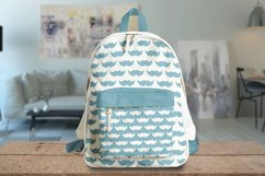 backpack with blue mustache patterns