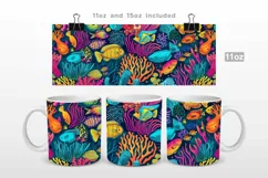 Colorful Ocean Life Doodles Mug Wrap PNG