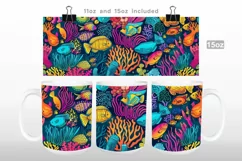 Colorful Ocean Life Doodles Mug Wrap PNG