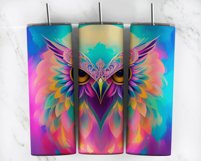 Colorful Painted OWL Skinny Tumbler Wrap PNG Product Image 3