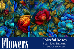 Flower Patterns, Colorful Rosess Seamless Patterns, s1 Product Image 1