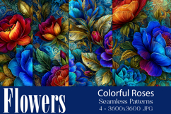 Flower Patterns, Colorful Rosess Seamless Patterns, s2 Product Image 1
