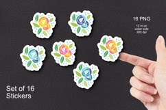 Colorful Roses Sketch Printable Stickers Set of 16 PNG files