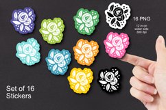 Colorful Roses Sketch Printable Stickers Set of 16 PNG files