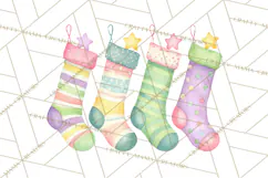 Christmas Stockings Clipart PNG, Cute Whimsical Holiday Product Image 5