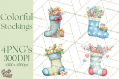 Christmas Stockings Clipart PNG, Cute Whimsical Holiday Product Image 1
