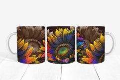 Sunflower sublimation mug wrap is mug design with colorful flower on black background