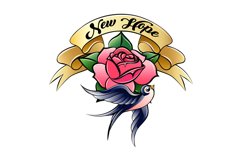 Colorful Tattoo with Swallow Rose and Ribbon Product Image 1