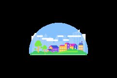 Colorful village skyline with modern building architecture Product Image 2