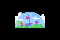 Colorful village skyline with modern building isolated Product Image 2