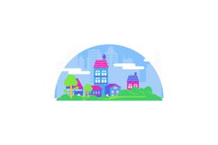 Colorful village skyline with modern building isolated Product Image 1