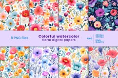 Watercolor colorful floral digital papers PNG Product Image 1