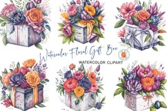 Colorful Watercolor Floral Gift Box clipart FILES Product Image 1