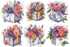 Colorful Watercolor Floral Gift Box clipart FILES Product Image 2