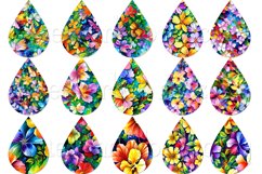 Watercolor Floral Teardrop Earring Sublimation PNG Designs Product Image 2