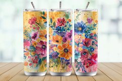Colorful Watercolor Flowers Tumbler Wrap Sublimation Design Product Image 1