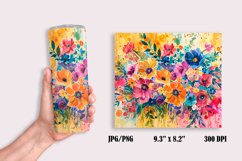 Colorful Watercolor Flowers Tumbler Wrap Sublimation Design Product Image 2