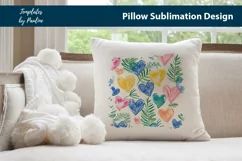 Colorful watercolor hearts and leaves Pillow Cover printable background