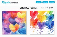 Colorful Watercolor Hearts Digital Paper, Hearts Pattern Product Image 1