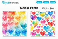 Colorful Watercolor Hearts Digital Paper, Hearts Pattern Product Image 1