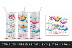 Colorful watercolor unicorn golden horn fluffy cloud Unicorn quote print 20 oz tumbler skinny mug wrap clipart t-shirt sublimation printable design