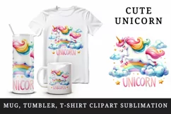 Colorful watercolor unicorn golden horn fluffy cloud Unicorn quote print 20 oz tumbler skinny mug wrap clipart t-shirt sublimation printable design