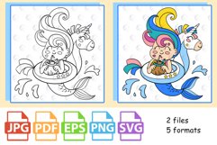 Kawaii Mermaid with a cocktail coloring page for kids Product Image 2