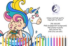 Kawaii Mermaid with a cocktail coloring page for kids Product Image 3