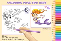Cute mermaid with flowers coloring page for kids Product Image 1
