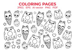 Coloring page of cute sweet dessert kawaii characters Product Image 1
